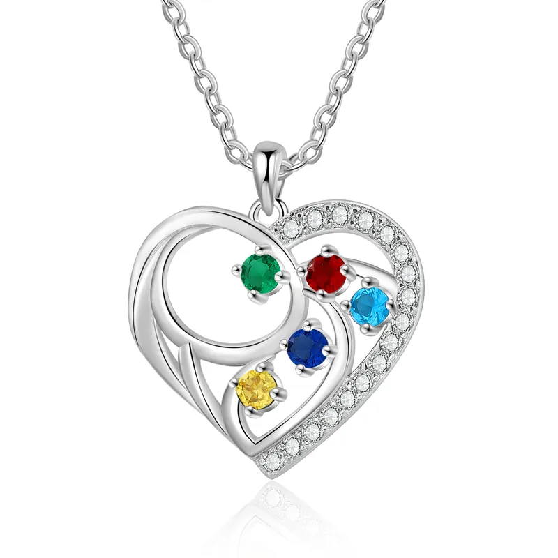 Collier Cœur 5 Pierres de Naissance Livraison Mondiale