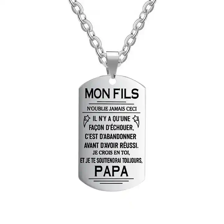 À mon Fils - Collier Personnalisé Texte Gravé au Dos Collier Homme Offre Du Jour
