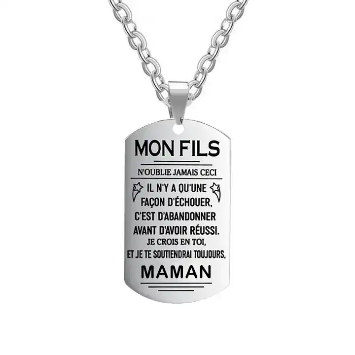 Prix Cassé À mon Fils - Collier Personnalisé Texte Gravé au Dos Collier Homme