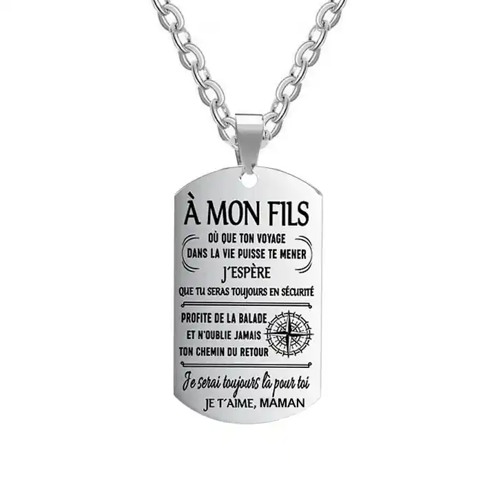À mon Fils - Collier Personnalisé Texte Gravé au Dos Collier Homme Garantie Incluse