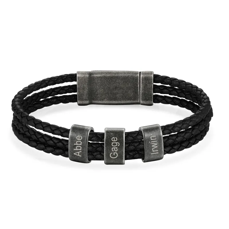 Bracelet 3 Prénoms Personnalisés avec Médaille en Acier Inoxydable | Cadeau Unique avec Gravure Prix Promo