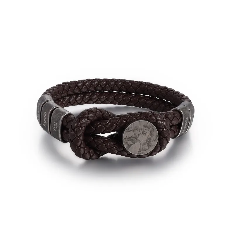 Must-Have Bracelet Cuir Pour Hommes 5 Prénoms Personnalisés avec 1 Photo | Jessemade