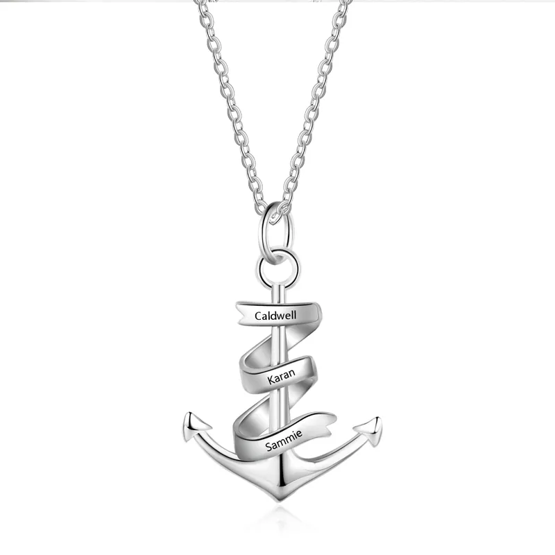 Commande En Gros À mon Fils-Collier d'Ancre Marine Nautique Pirate Ancre Pendentif 3 Prénoms Personnalisés