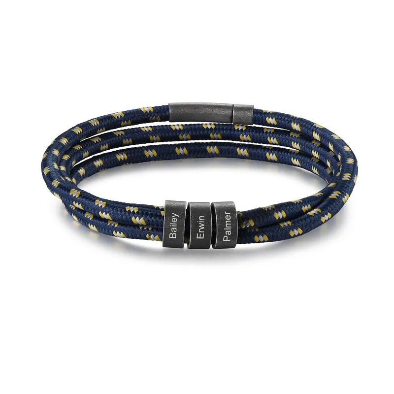 Satisfait Ou Remboursé Bracelet Vintage tressé avec 3 Prénoms Personnalisés Bracelet Homme