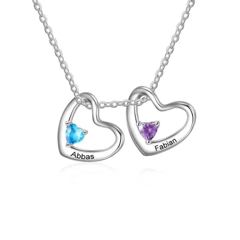 Tendance Collier Cœur 2 Prénoms Personnalisés avec Pierre de Naissance
