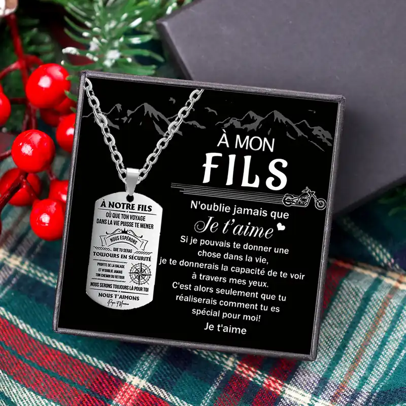 À mon Fils - Collier Homme Texte Personnalisé Gravé au Dos | Jessemade Prix Choc