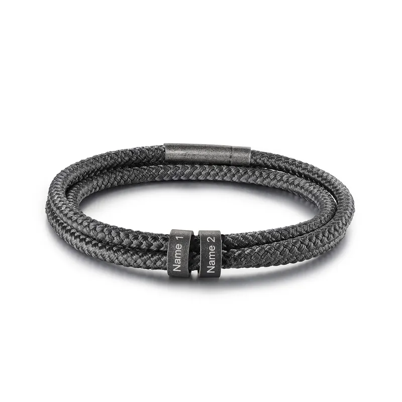 2-4 Noms Bracelet Vintage Personnalisés Bracelet Homme en Corde Gris Dernier Modèle