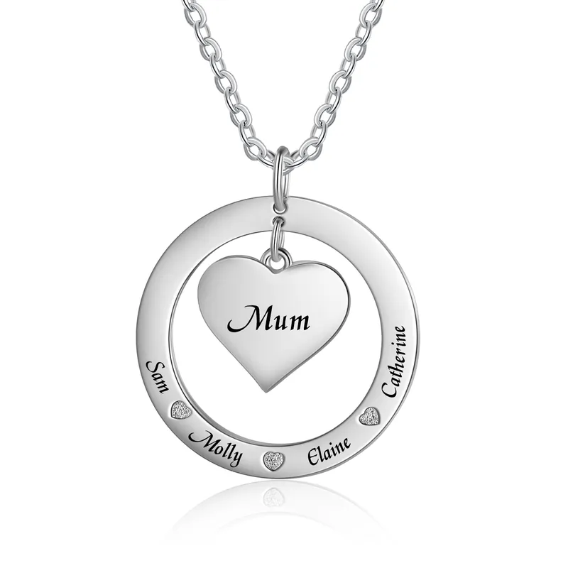 Expédition Rapide Collier Pendentif Cœur 5 Prénoms Personnalisés