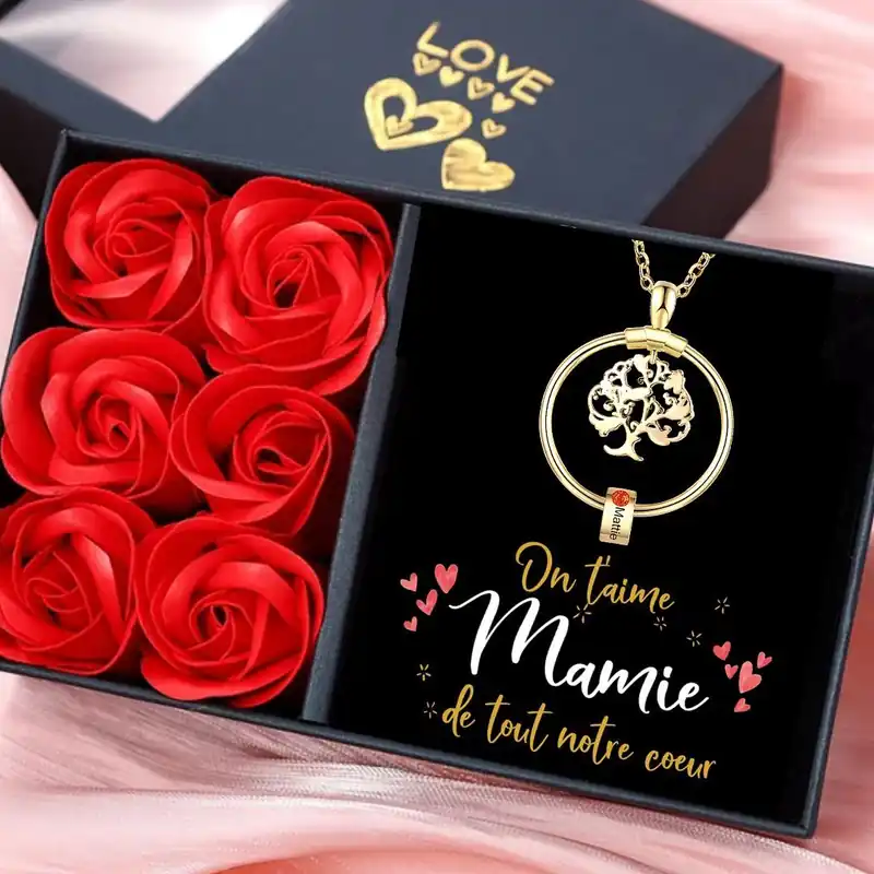 À ma Mamie-Collier Pendentif Arbre de vie Arbre généalogique 1 Cercles Avec Pierre De Naissance Promotion Saisonnière
