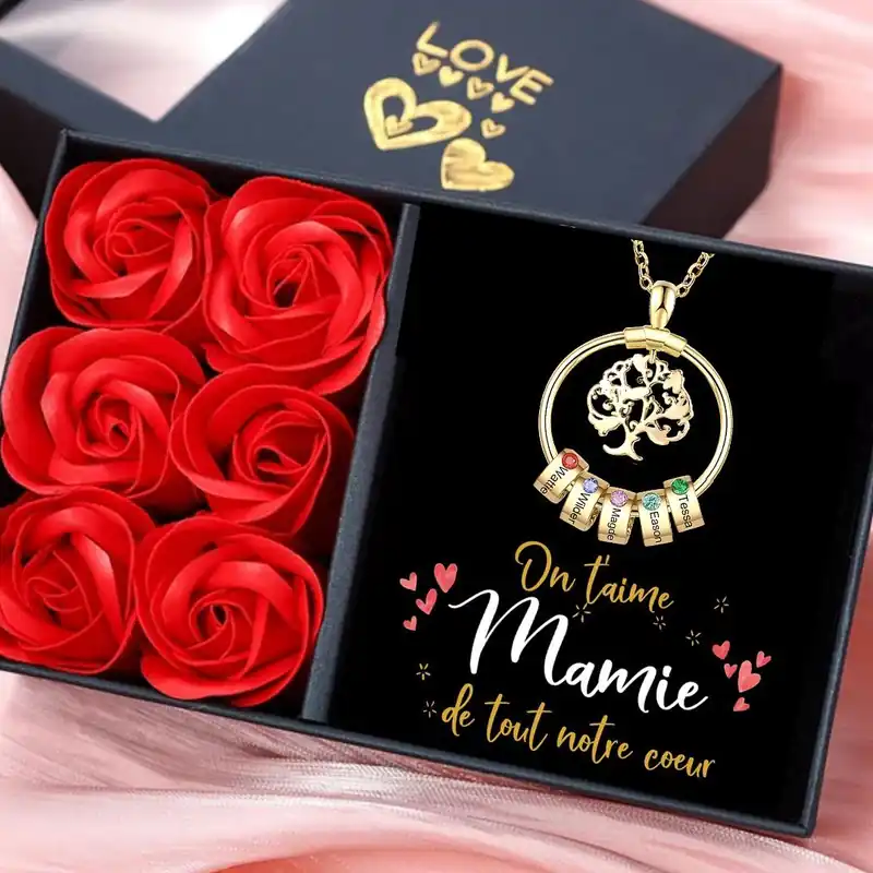 À ma Mamie-Collier Pendentif Arbre de vie Arbre généalogique 5 Cercles Avec Pierre De Naissance Nouvel Arrivage