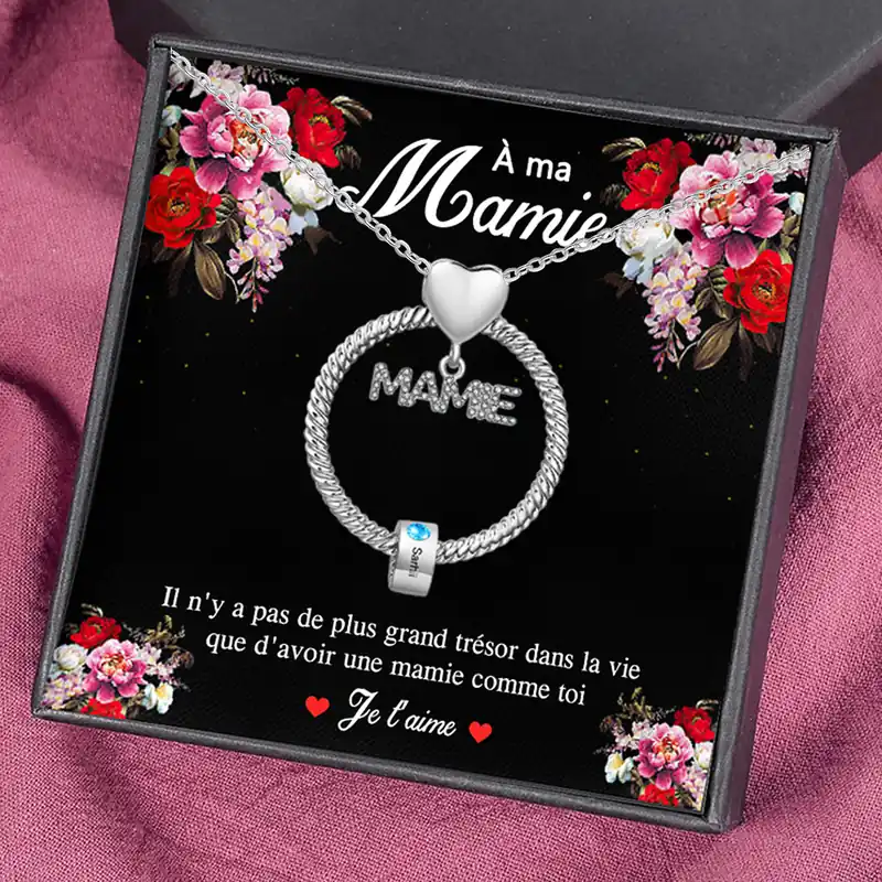 À ma Mamie - Collier Personnalisé 1 Prénom et Pierre de naissance Or/Argent｜Jessemade Acheter Direct