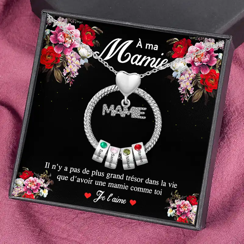 À ma Mamie - Collier Personnalisé 4 Prénoms et Pierre de naissance Or/Argent|Jessemade Vente Flash