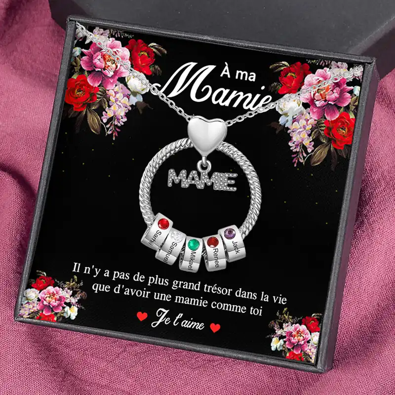 À ma Mamie - Collier Personnalisé 5 Prénoms et Pierre de naissance Or/Argent|Jessemade Seulement Aujourd’hui
