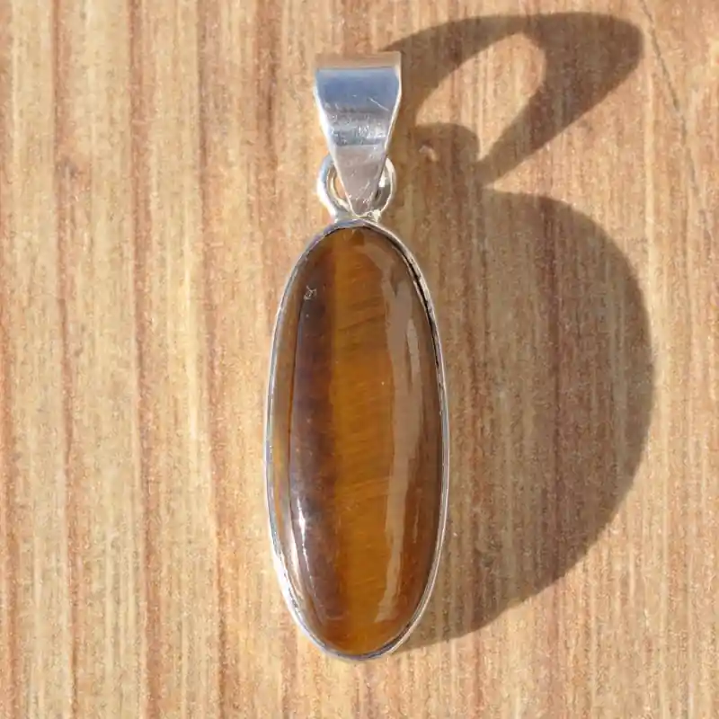 Acheter En Ligne Petit pendentif oblongue pierre Oeil de tigre et argent