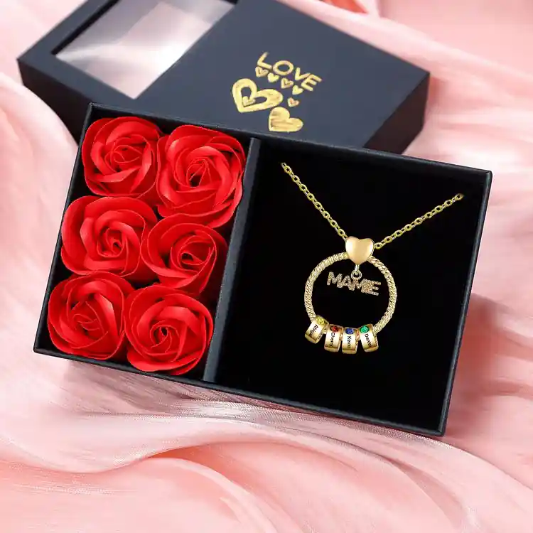 À ma Mamie - Collier personnalisé avec 4 Prénoms et Pierre de naissanceCollier pendentif Or/Argent|Jessemade Soldes