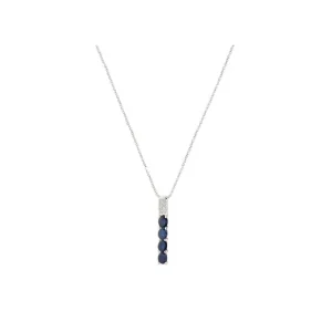 Usine Directe Pendentif Or Blanc Quatre Ovale Saphir Diamants 0,01ct Saphir 1,36ct