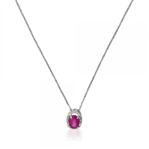 Prix Promo Pendentif Or Blanc Maui Rubis Diamants 0,06ct Rubis 0,59ct