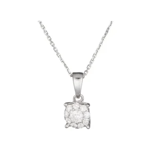 Soldes Pendentif Or Blanc 375/1000 Brillant Luciana 0,30 Diamants: 0,15ct/1 & 0,15/9