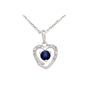 Prix Promo Pendentif Or Blanc 375/1000 Heart Diamants: 0,02ct/7 et Saphir: 0,16ct/1