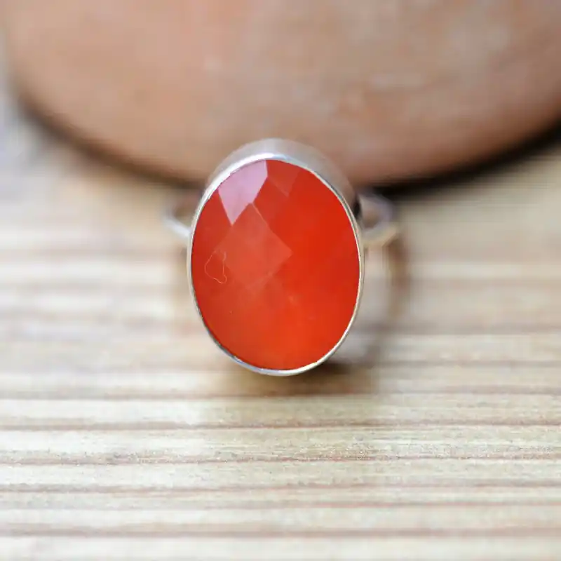 Usine Directe Bague argent pierre orange en cornaline facettee T53