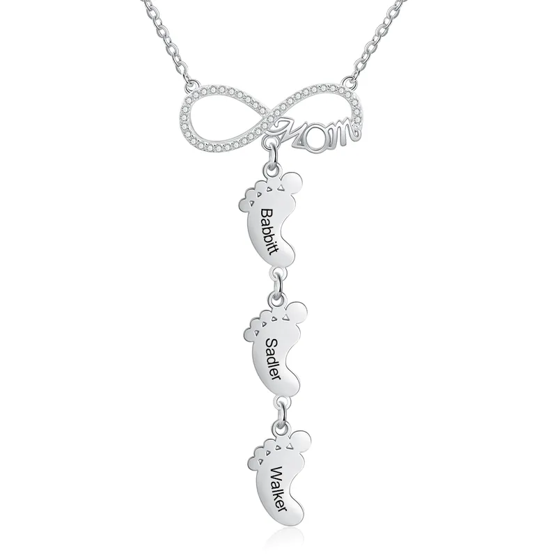 Collier Pieds Bébé 3 Prénoms Personnalisés Collier Infini pour Maman Commander Vite