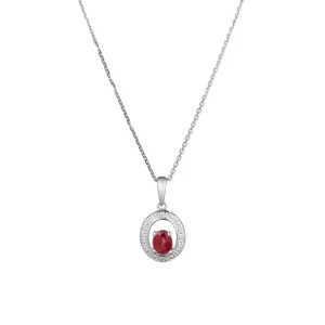 Prix Bas Pendentif Or Blanc 375/1000 "Mascareignes" Diamants 0,01cts/2 & Rubis 0,57cts/1