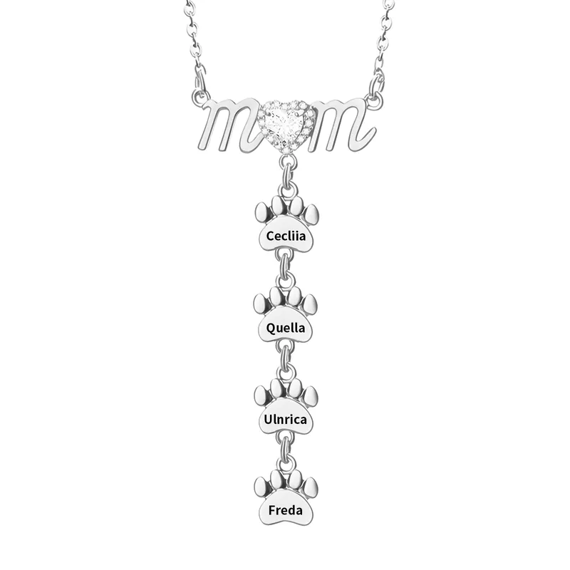 Collier Pendentif Petite Patte 4 Prénoms Personnalisés Collier pour Maman Bon Plan
