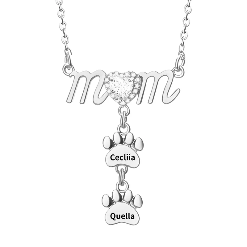 Offre Spéciale Collier Pendentif Petite Patte 2 Prénoms Personnalisés Collier pour Maman
