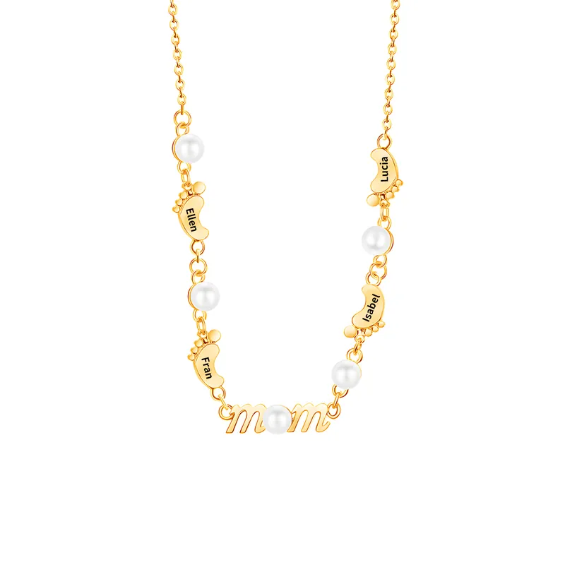 Offre Spéciale Collier Pieds Bébé et Perles 4 Prénoms Personnalisés Collier pour Maman