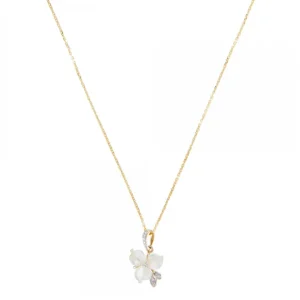 Achat Immédiat Pendentif Or Jaune 375/1000 "Tradescantia" Diamants 0,04ct/12 et Nacre Blanche