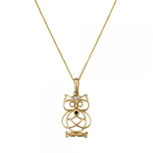 Usine Directe Pendentif Or Jaune 375/1000 "Hibou merveilleux" Diamant 0,005 G0,01