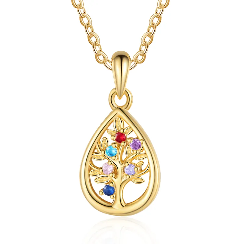 Collier Pendentif Arbre de vie 6 Pierres De Naissance Personnalisés Collier Arbre généalogique Must-Have