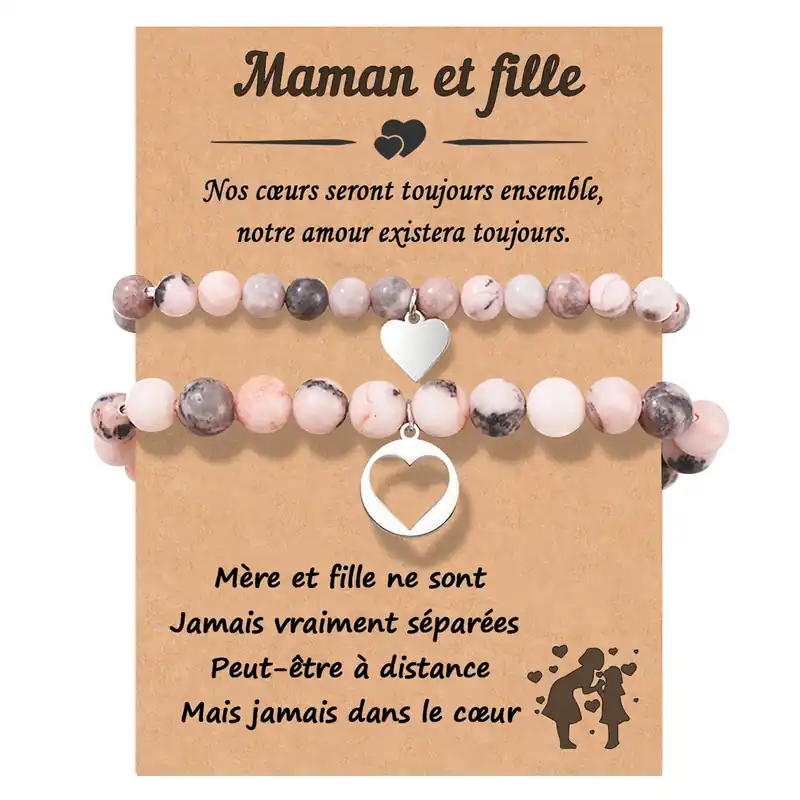 À Ma Fille - Bracelet en Commun 2PCS Ensemble de Bracelets Cœur Cadeau Rentrée Scolaire|Jessemade Top Qualité