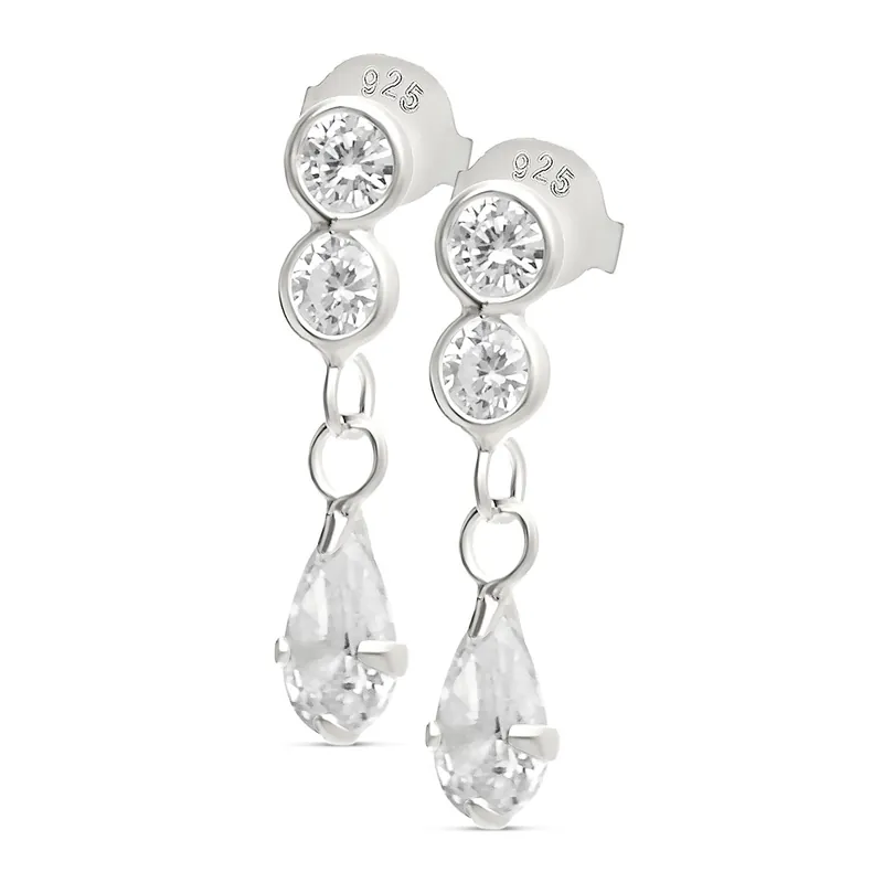 BOUCLES D'OREILLES PENDANTES DOUBLE OXYDE ET GOUTTE ARGENT 925 Expédié Aujourd’hui