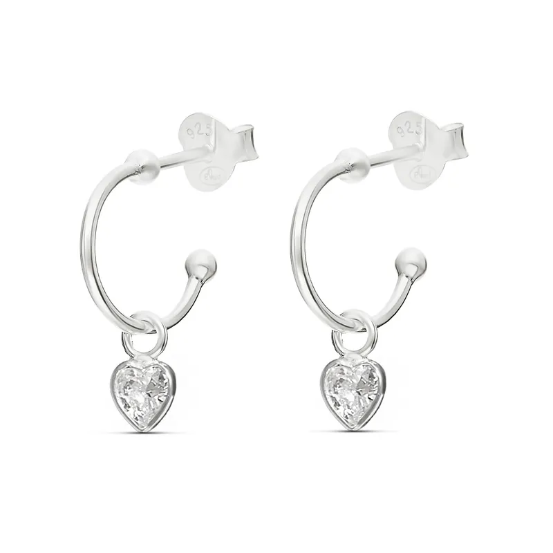 Acheter En Ligne Demi Créoles Pendant Cœur Oxyde En Argent 925