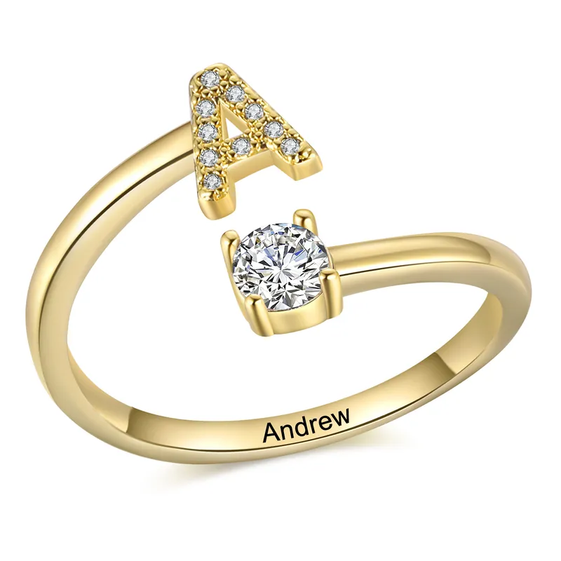 Bague Initiale en Zirconium 1 lettre personnalisé Cadeau pour femme Gros Lot