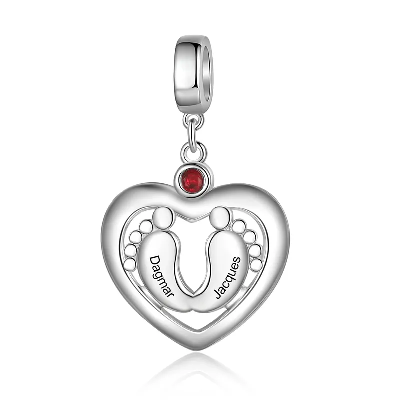 Réduction Charm 2 Prénom Personnalisé Pendentif En forme de Cœur pied bebe avec 1 Pierre de Naissance pour Bracelet