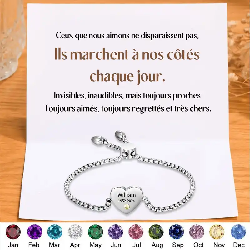 Soldes Bracelet Cœur 1 Prénom Personnalisé avec Pierres de Naissance pour Femme Argent Bracelet Personnalisé Femme | Jessemade