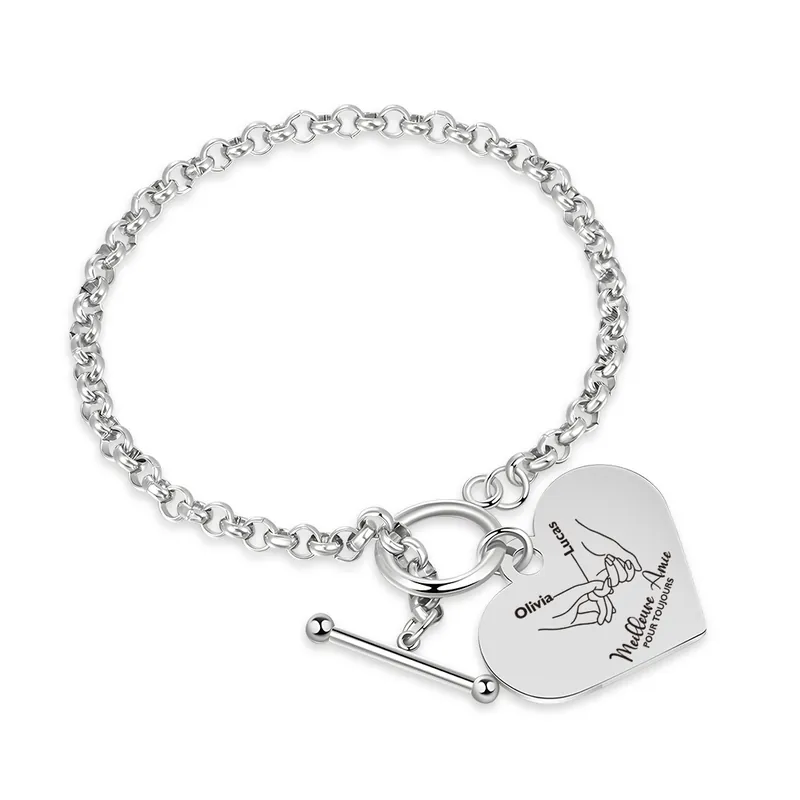 Tendance Bracelet avec Cœur Breloque personnalisé en acier inoxydable avec photo et prénom Cadeau pour amie | Jessemade
