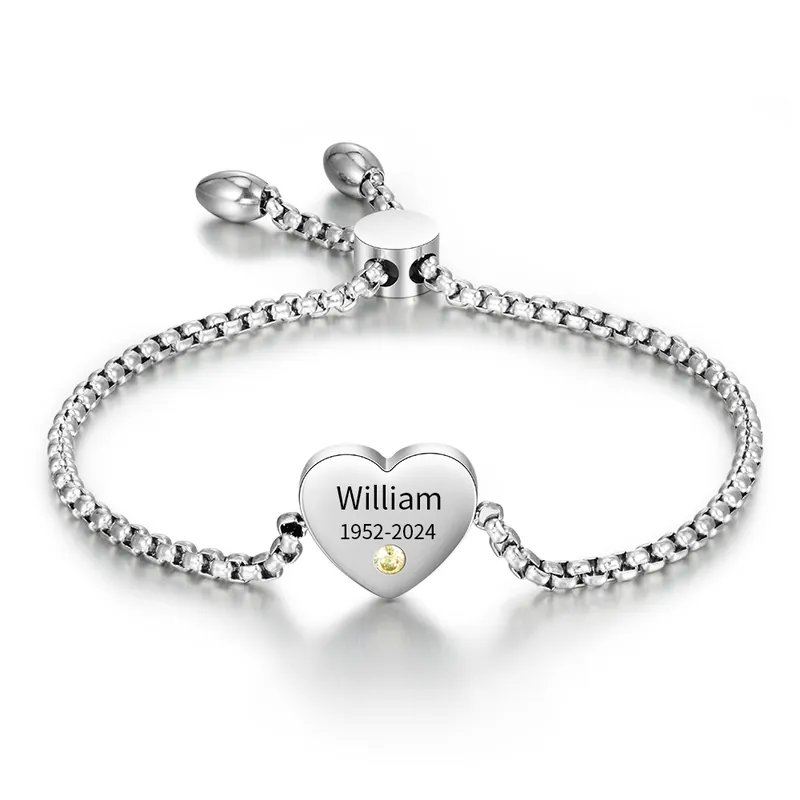 Bon Marché Bracelet Cœur 1 Prénom Personnalisé avec Pierres de Naissance pour Femme Argent Bracelet Personnalisé Femme | Jessemade