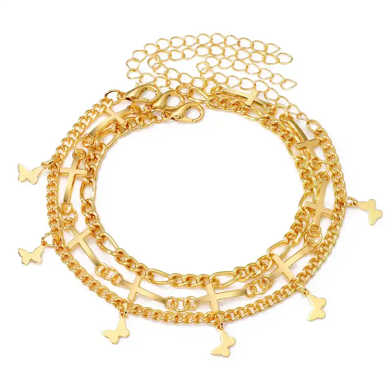 Bon Marché 3 PCS Bracelets Dorés Croix et Papillon pour Femmes|Jessemade