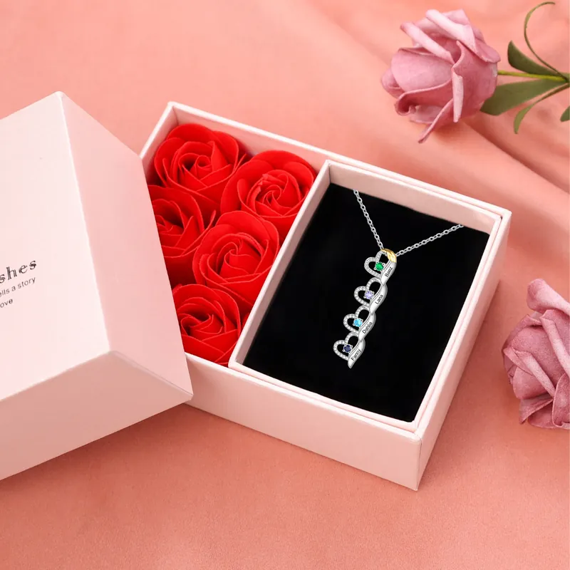 Collier cœur et aile 4 Prénoms Personnalisés avec pierre de naissance Collier Personnalisé Femme | Jessemade Acheter En Ligne