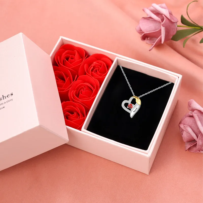 Collier cœur et aile 1 Prénom Personnalisé avec pierre de naissance Collier Personnalisé Femme | Jessemade Meilleure Vente
