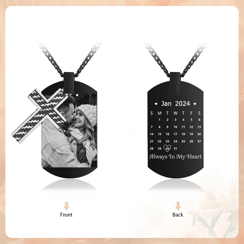 Collier Croix Collier Photo et Date Personnalisé avec Texte pour Homme|Jessemade Exclusif
