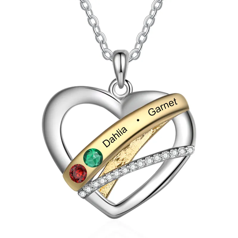 Offre Exclusive Collier Cœur 2 Prénoms Personnalisés avec 2 pierres de naissance Collier pour Femme | Jessemade