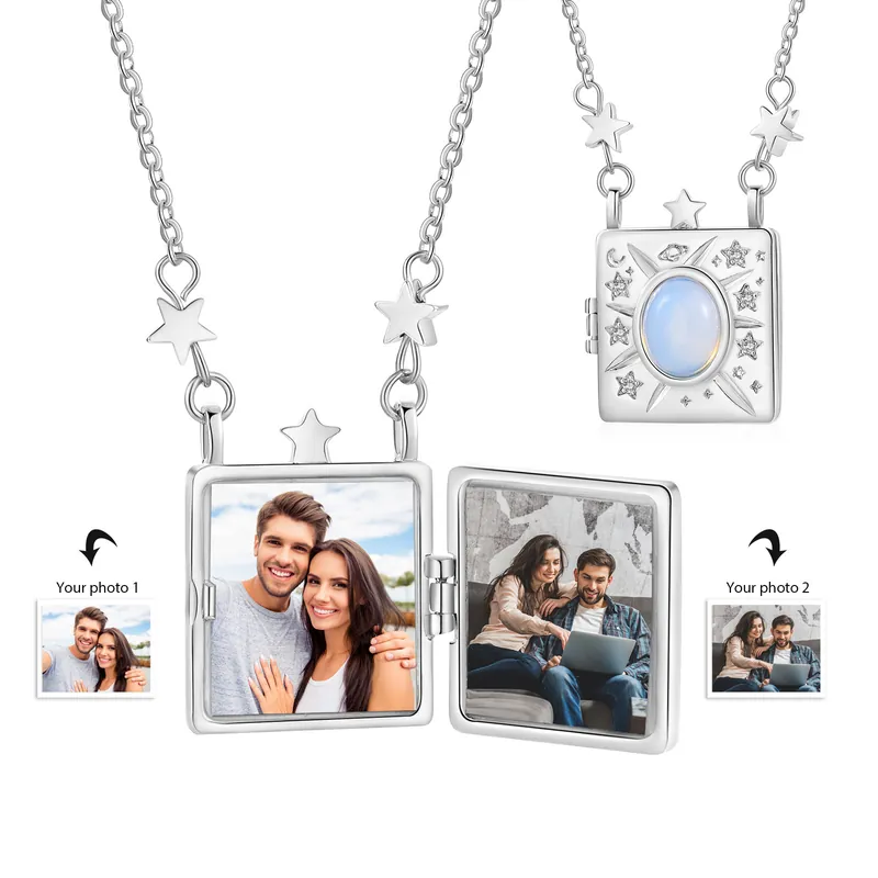 Commande En Gros Collier Étoile & Opale 2 Photos Personnalisées pour Femme | Jessemade