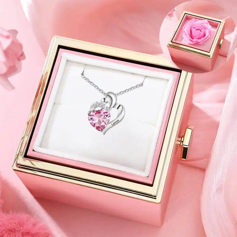 Seulement Aujourd’hui À Ma chérie Collier coeur 1 Prénom Personnalisé avec pierre de naissance rose Collier Personnalisé Cadeau pour femme| Jessemade