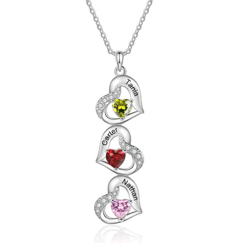 Collier cœur 3 Prénoms Personnalisés avec pierre de naissance Collier Personnalisé Femme Cadeau Émotionnel pour femme| Jessemade Retour Gratuit