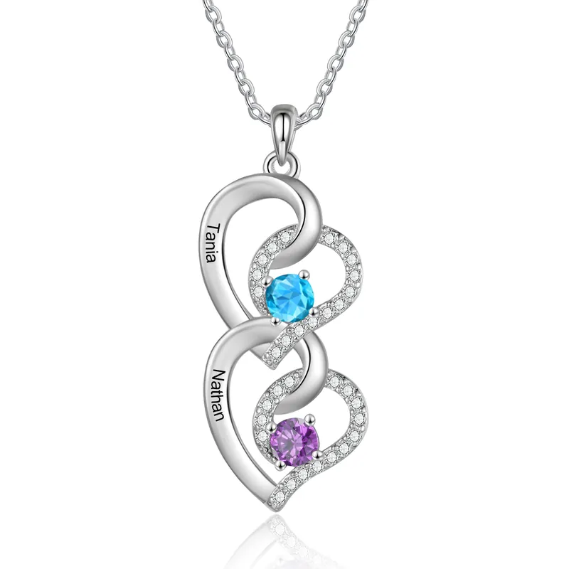 Original Collier cœur 2 Prénoms Personnalisés avec pierre de naissance Collier Personnalisé Femme Cadeau pour femme| Jessemade