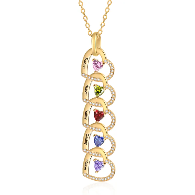 Collier Personnalisé avec 5 Prénoms et 5 Pierres de Naissance pour Femme | Jessemade Commande En Gros